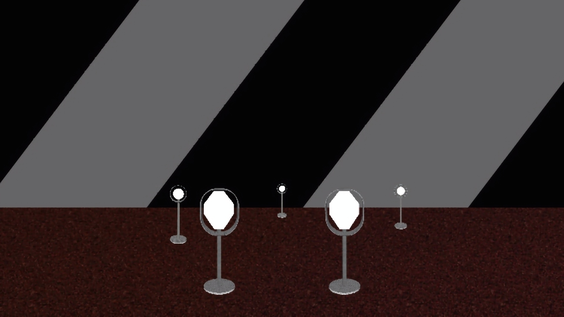 A frame from a practical shooting game for a laser shooting range. White targets on a gray-black background.