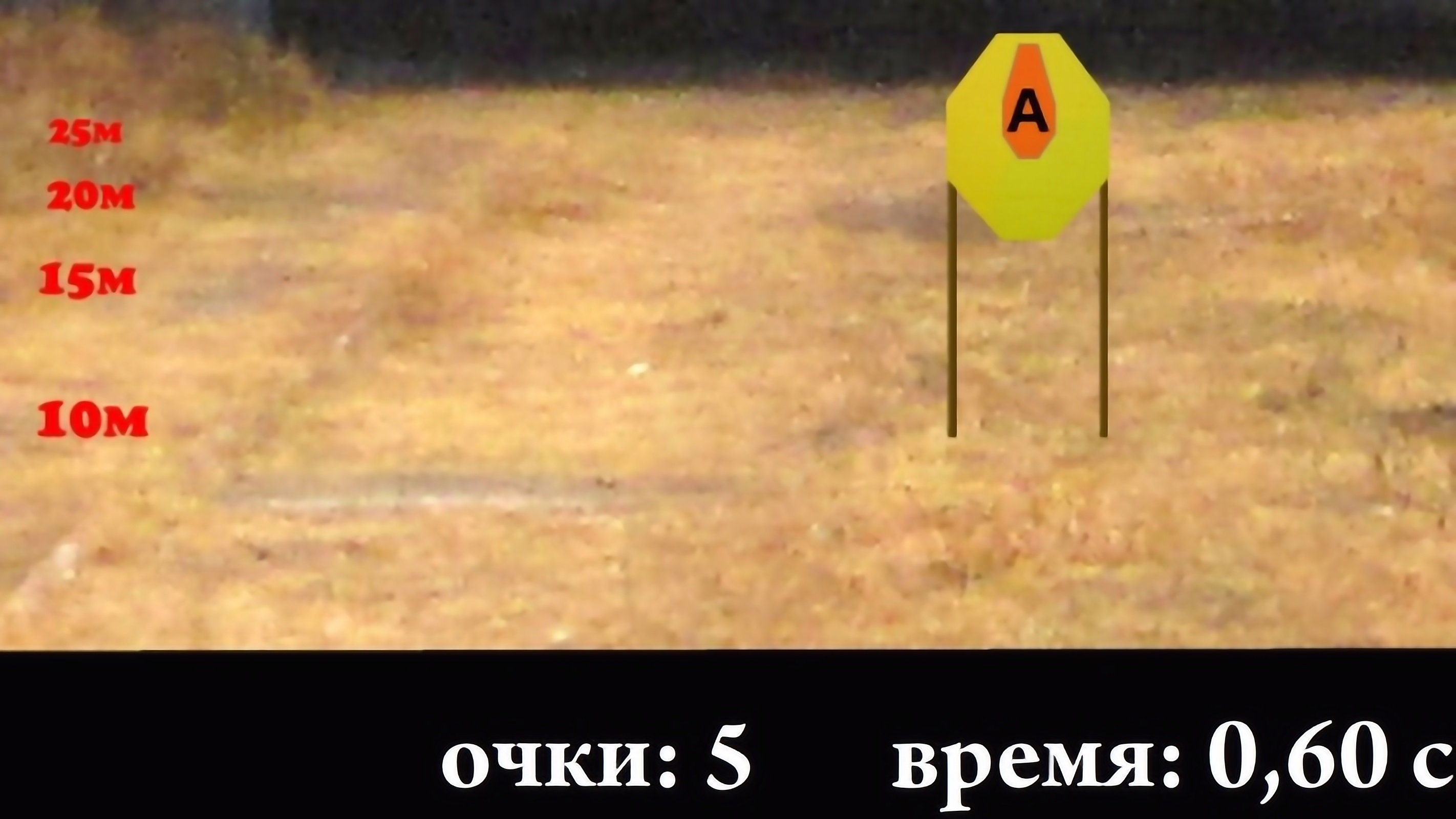 A frame from the game for a laser shooting range Practical Shooting Trainer. It depicts a yellow target.